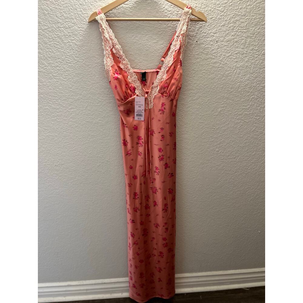 Wild Fable Pink Satin Floral Lace Maxi Slip Dress XXS Y2K Coquette Romantic - Picture 3 of 5